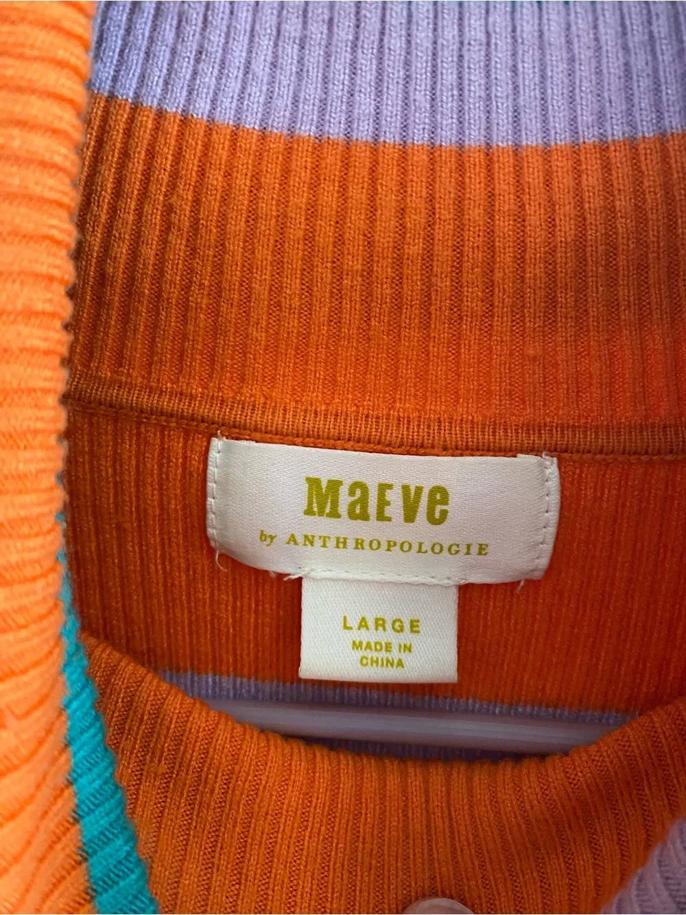 Maeve by Anthropologie Colorful Striped Ribbed Turtleneck Womens Size L - Picture 3 of 7